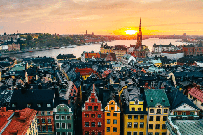 Stockholm'un binalarının renkli görüntüsü.