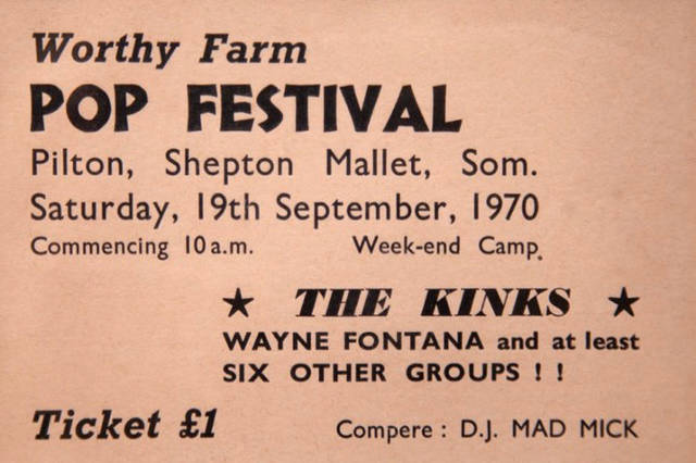 Glastonbury Çağdaş Performans Sanatları Festivali: 70'lerden Günümüze 10 Festivalin ilk bileti, 1970 Kaynak: Radio X