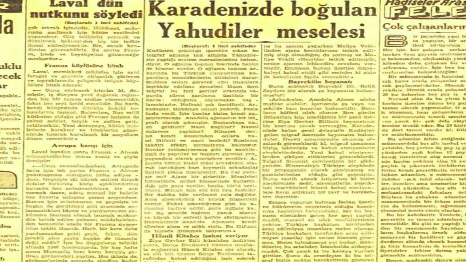 Dönemin Başbakanı Refik Saydam'ın Anadolu Ajansı'na verdiği Struma Gemisi olayı ile ilgili beyanat