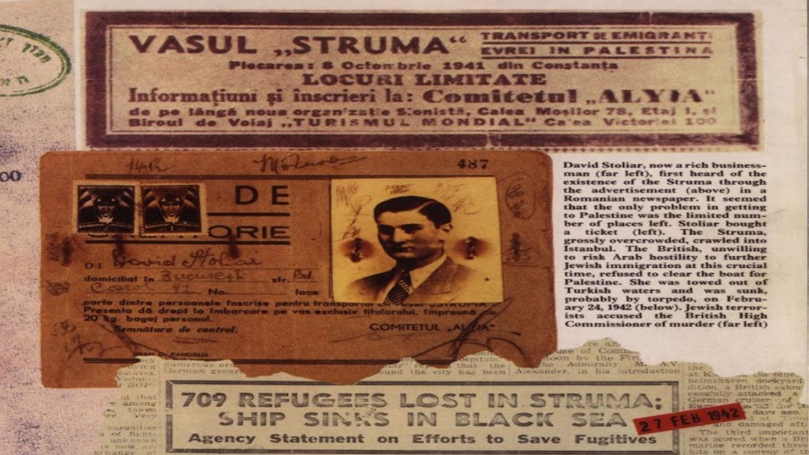Struma Gemisinden sağ kurtulan Stoilar'ın bilet ve kimlik bilgileri- United States Holocaust Memorial Museum