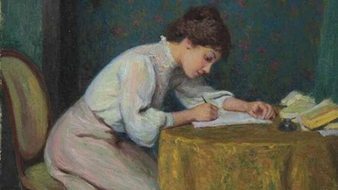 Young woman writing a letter (1874), by Federico Zandomeneghi