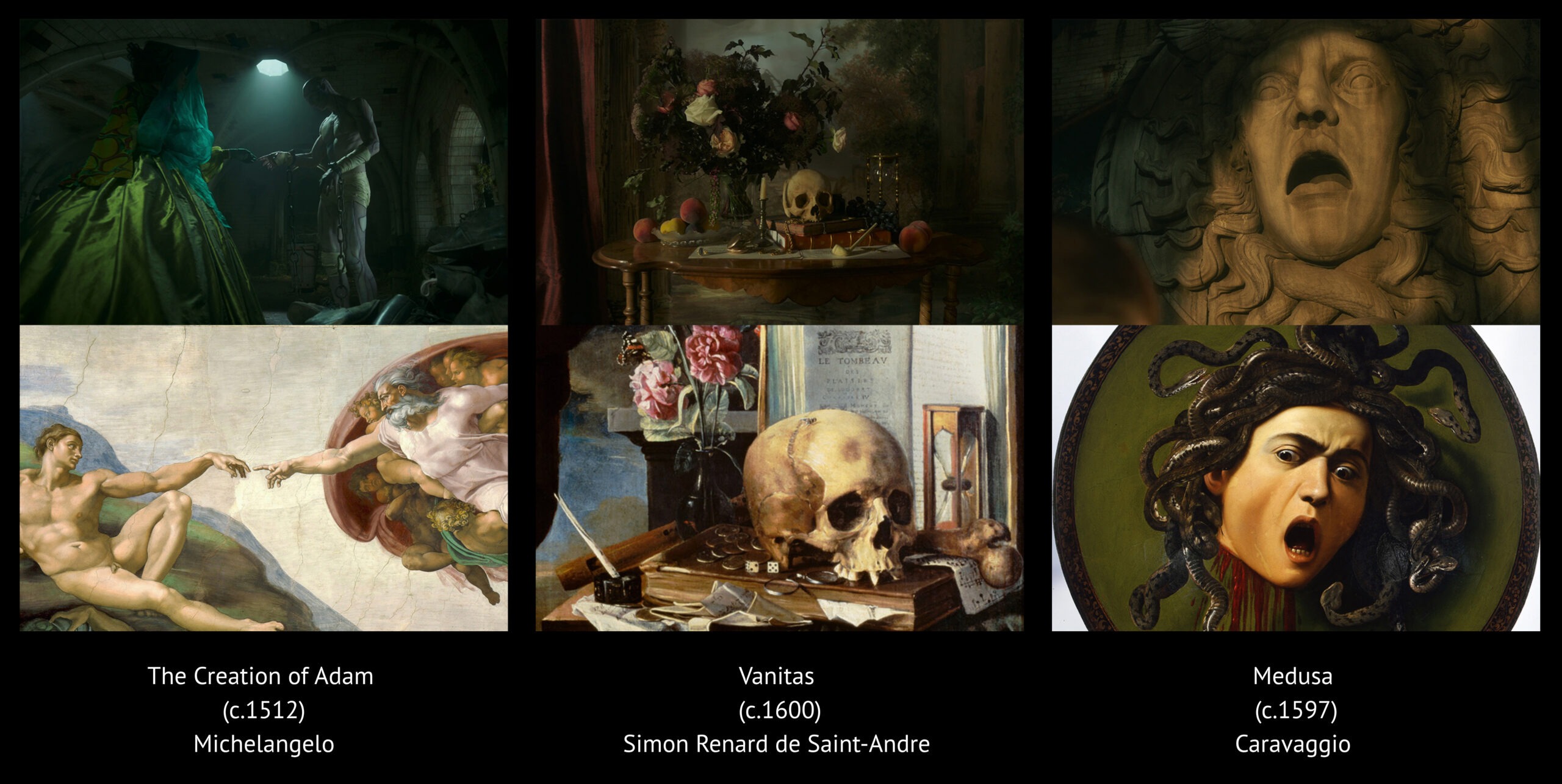 Frankenstein (2025) Film İncelemesi: Gotik Mitin En İnsan Hali 10 Görsel, filmde kullanılan bazı sahnelerin hangi sanat eserlerini referans aldığını göstermek için hazırlanmıştır.